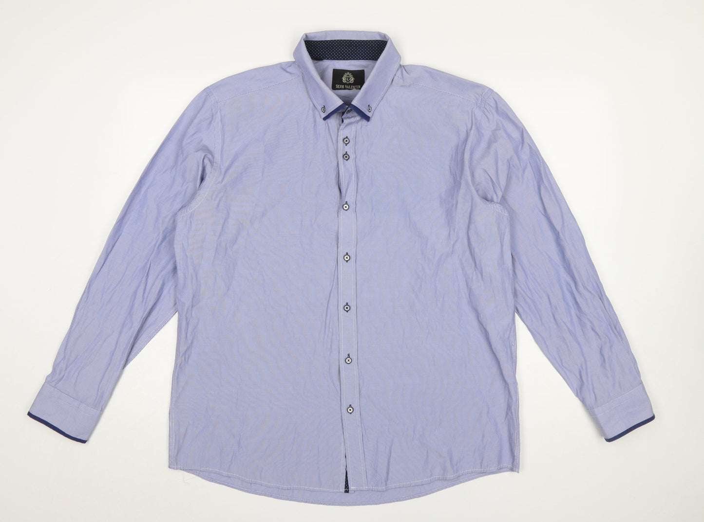 Silvio Valentin Men's Blue Striped Button-Down 2XL Casual Shirt