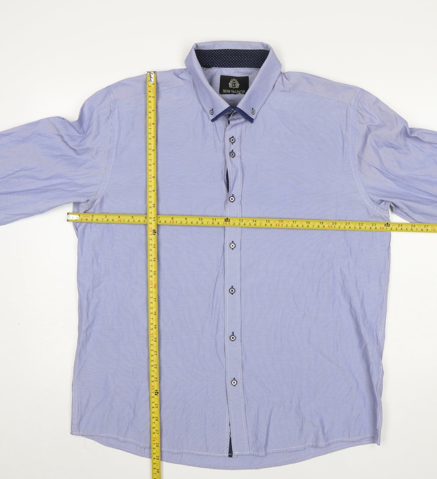 Silvio Valentin Men's Blue Striped Button-Down 2XL Casual Shirt
