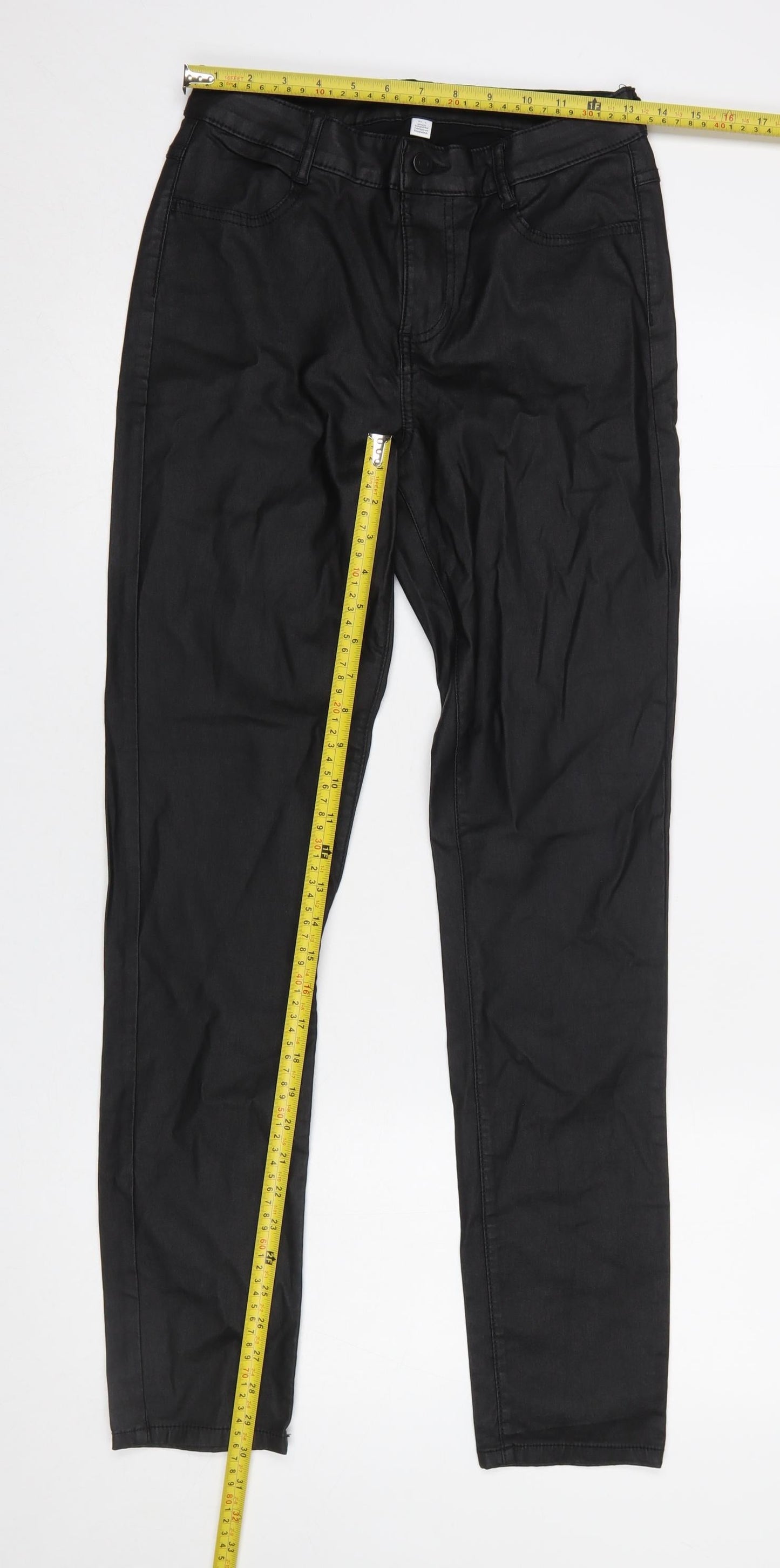 Vila Women Black Coated Slim Fit Viscose Stretch Trousers L