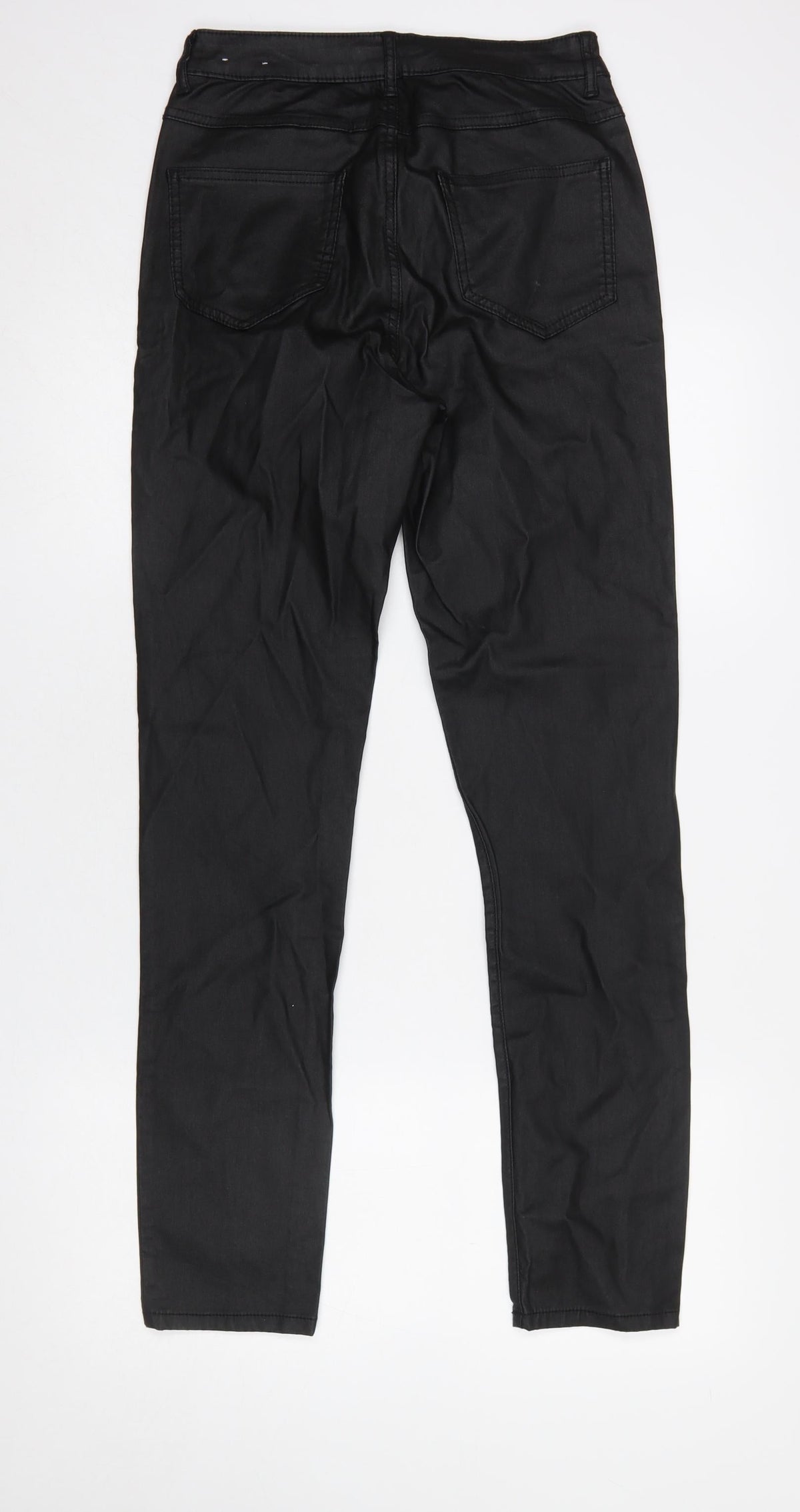 Vila Women Black Coated Slim Fit Viscose Stretch Trousers L
