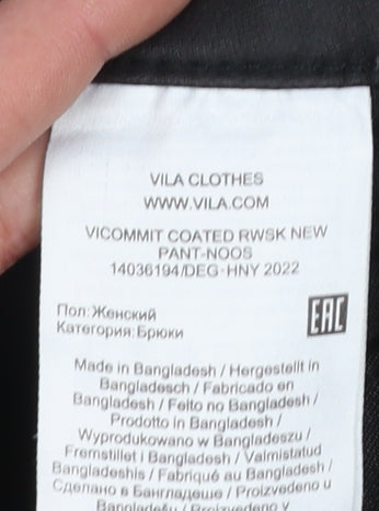 Vila Women Black Coated Slim Fit Viscose Stretch Trousers L