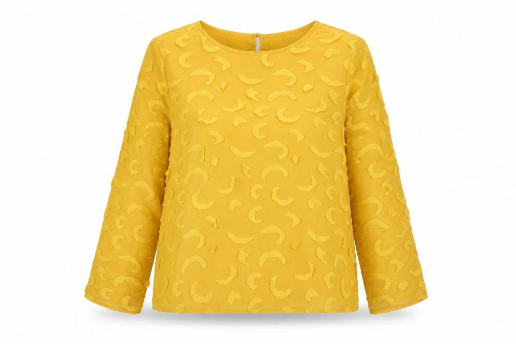 Savida Women Yellow Textured Long Sleeve Tunic Blouse XL
