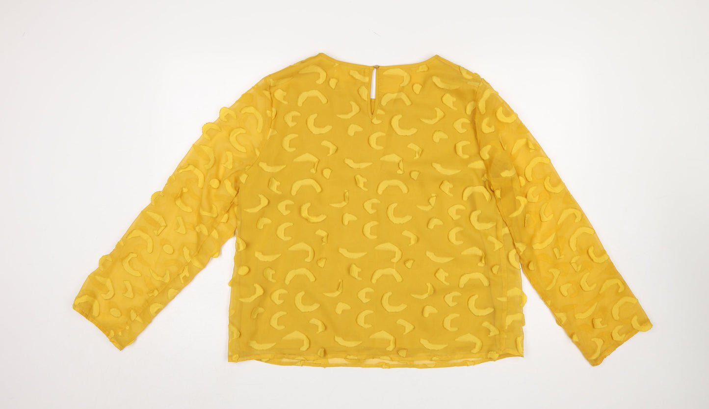 Savida Women Yellow Textured Long Sleeve Tunic Blouse XL