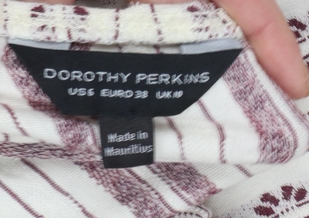 Dorothy Perkins Women Beige Red Off Shoulder Short Sleeve Bohemian Blouse Size 10