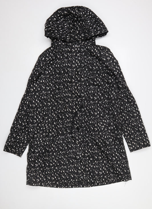 Soaked in Luxury Women's Black Raindrop Rain Coat Size M Hooded Polyester