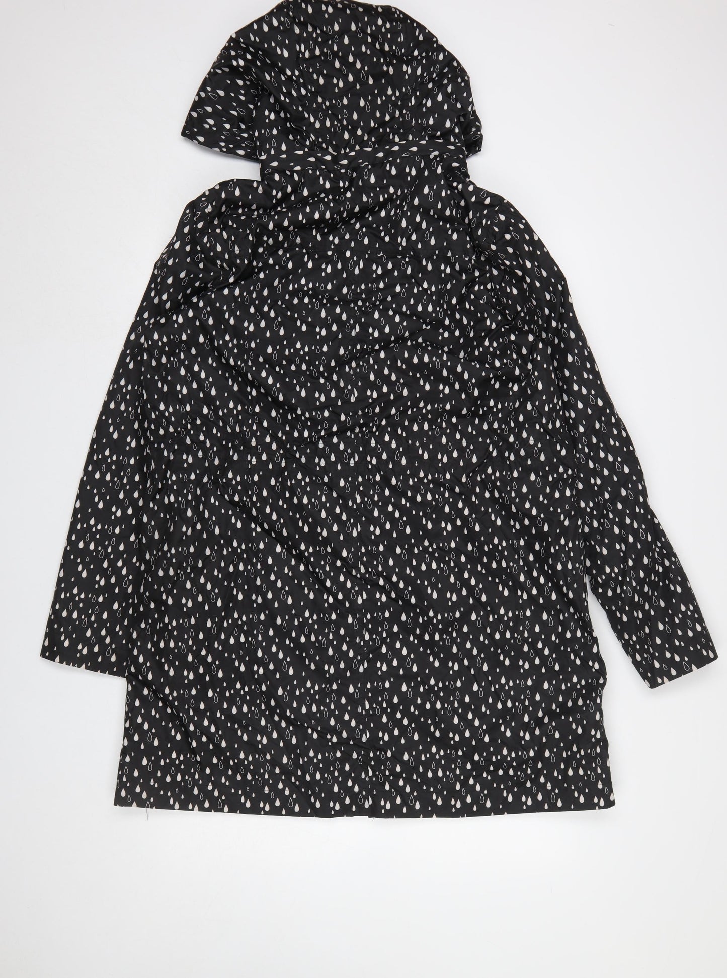 Soaked in Luxury Women's Black Raindrop Rain Coat Size M Hooded Polyester