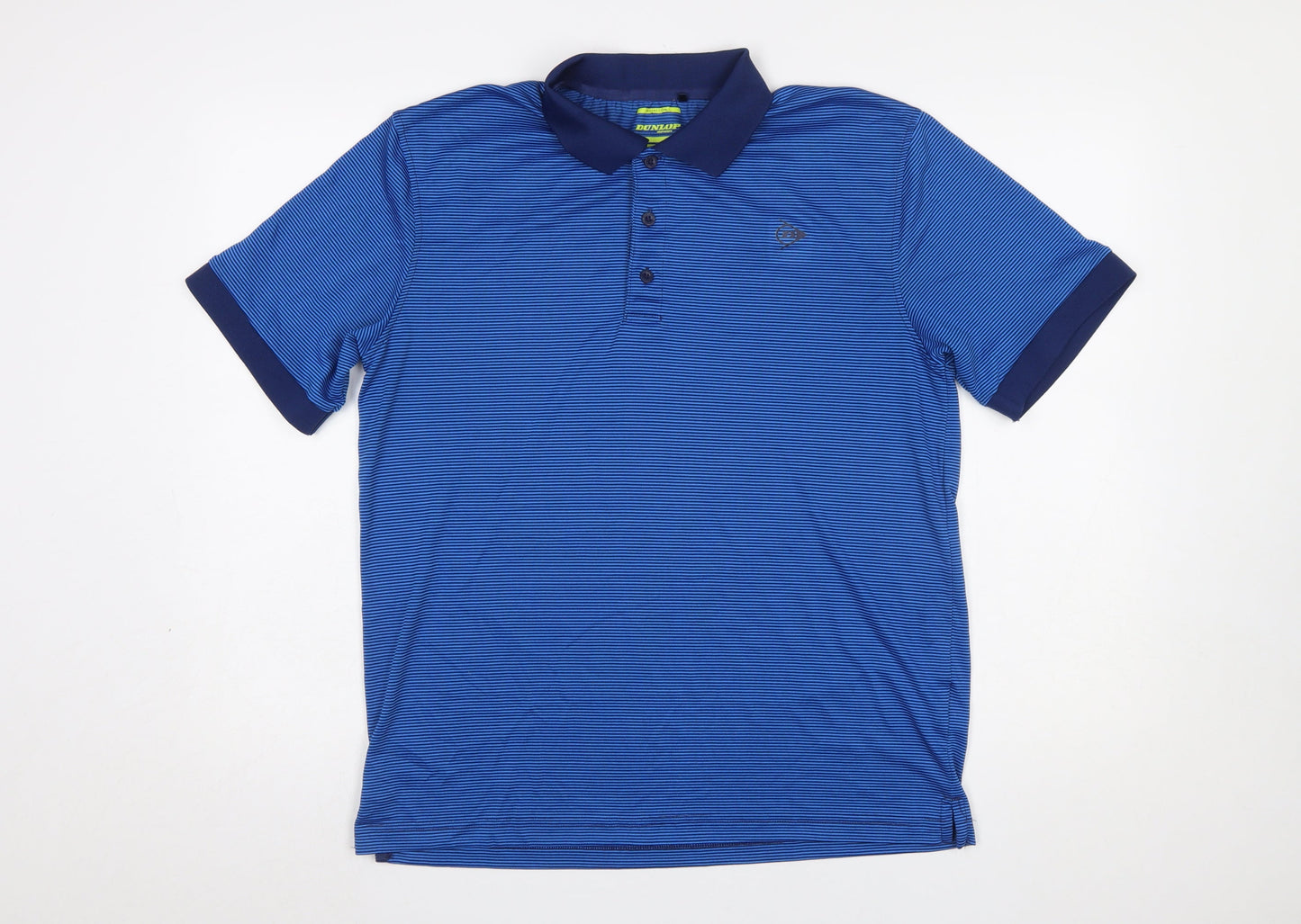 Dunlop Men's Blue Striped Polo Shirt L Regular Fit Sports Top