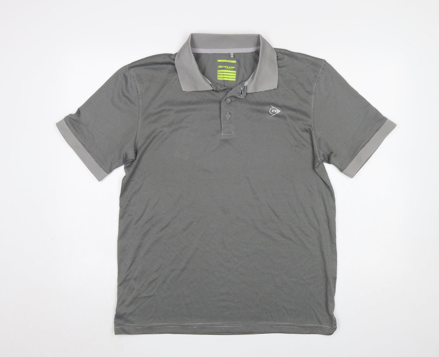 Dunlop Men’s Grey Striped Polo Shirt L Regular Fit Golf Activewear