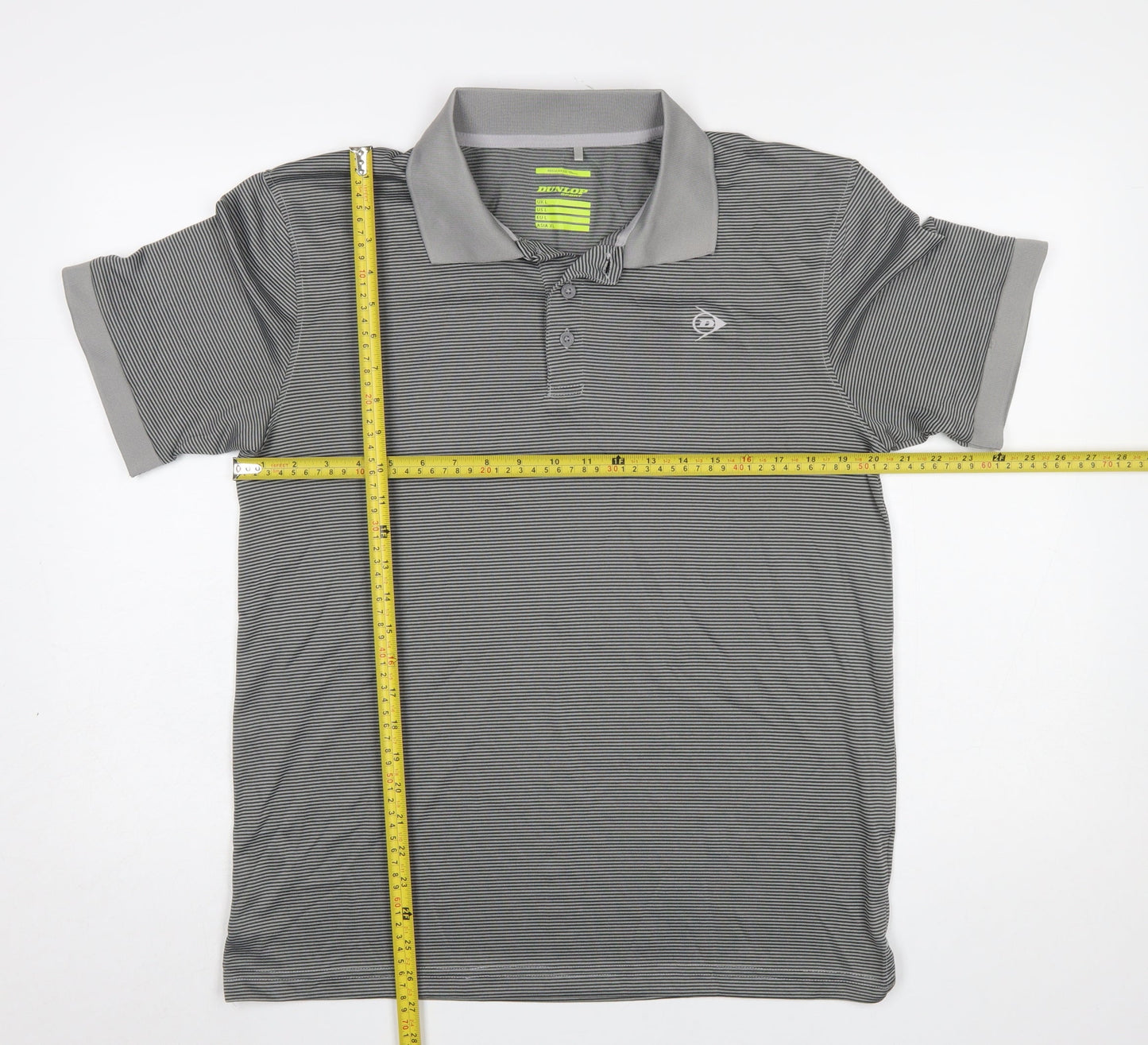 Dunlop Men’s Grey Striped Polo Shirt L Regular Fit Golf Activewear
