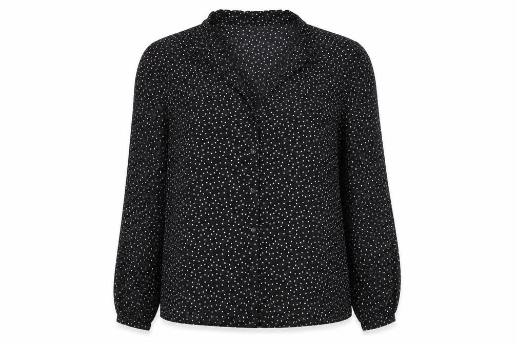 Warehouse Women Black Polka Dot Button-Up Blouse Size 12