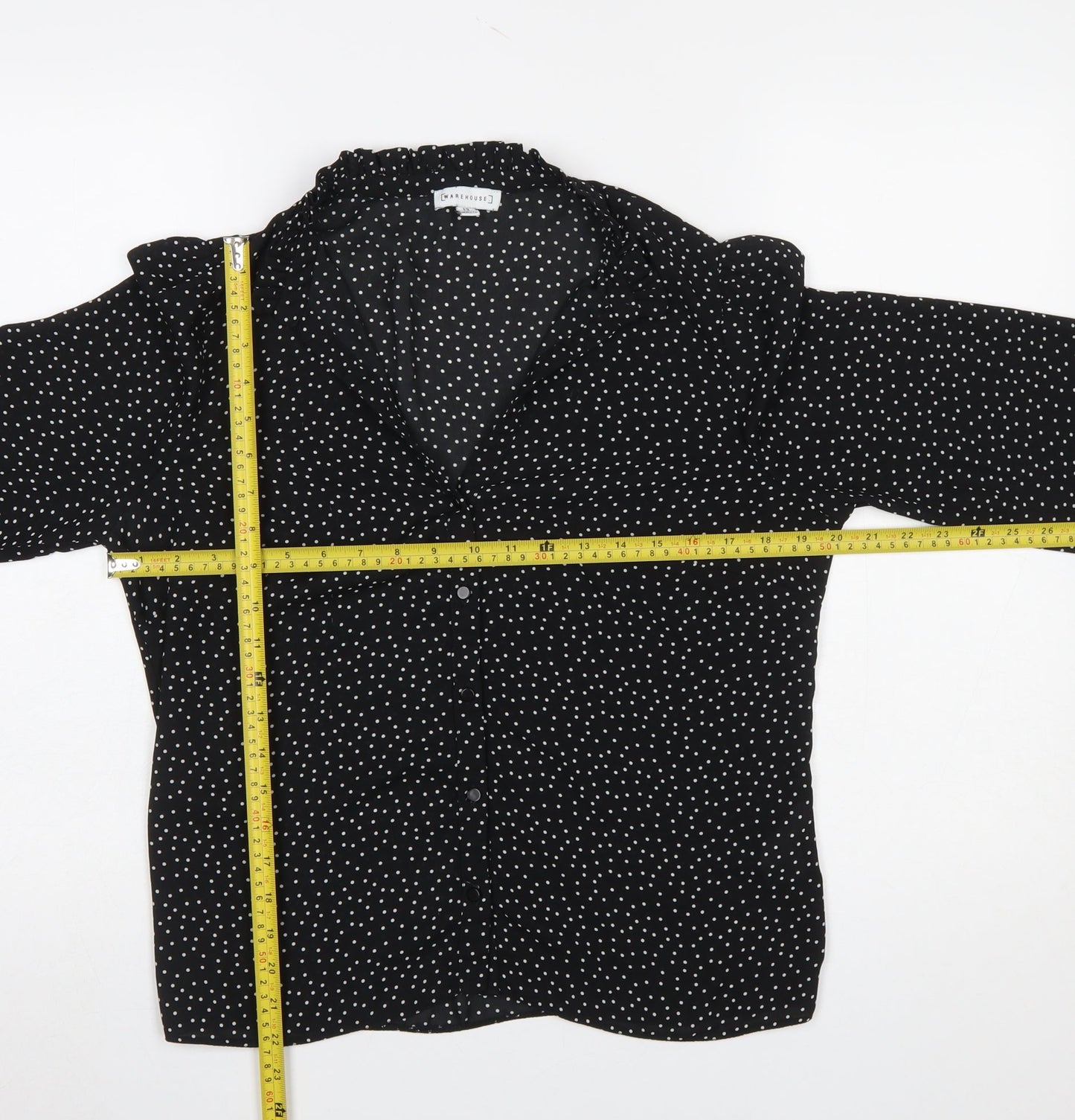 Warehouse Women Black Polka Dot Button-Up Blouse Size 12