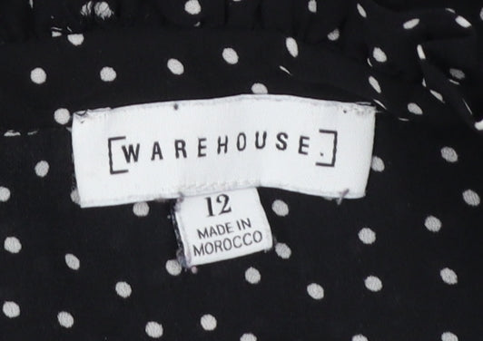 Warehouse Women Black Polka Dot Button-Up Blouse Size 12