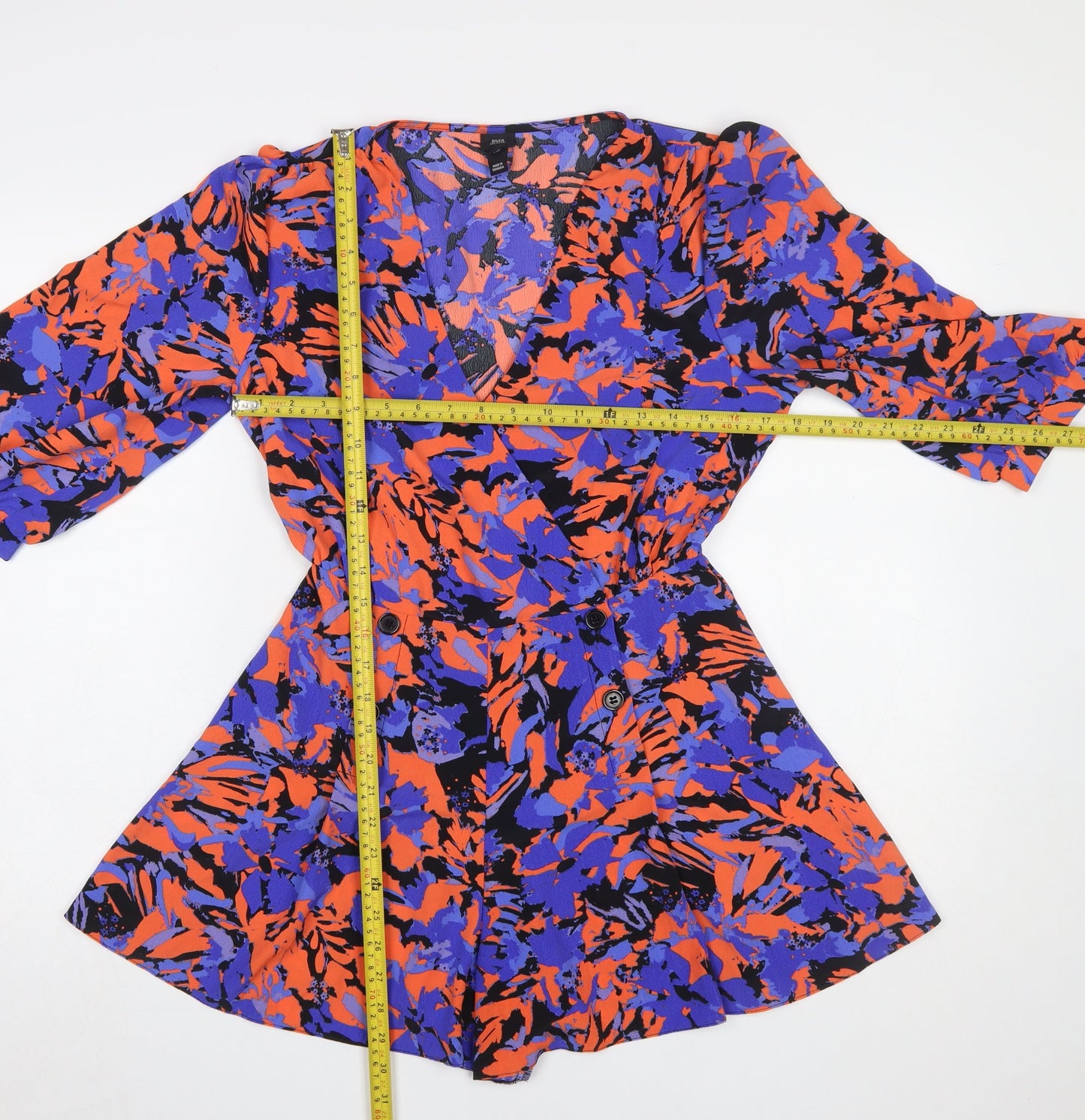 River Island Women’s Multicoloured Floral Playsuit Size 10 V-Neck 3/4 Sleeve