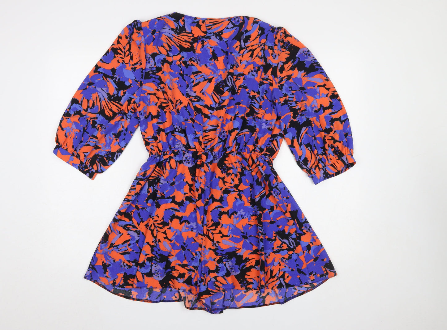 River Island Women’s Multicoloured Floral Playsuit Size 10 V-Neck 3/4 Sleeve