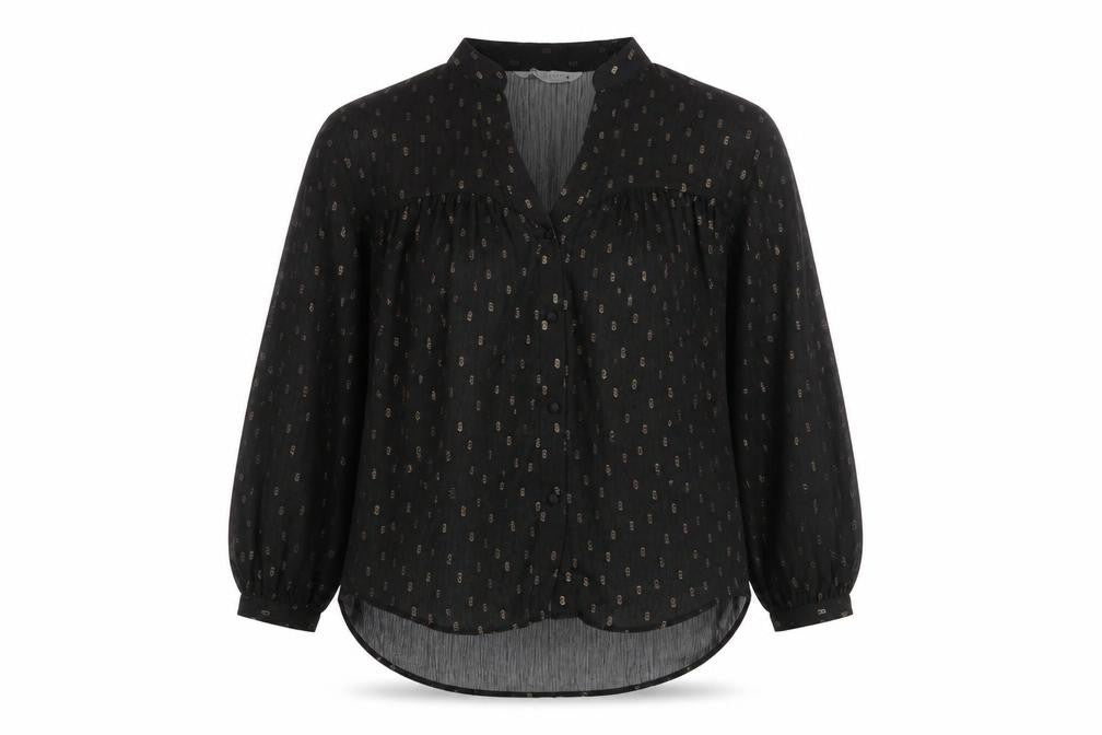 Zara Women Black Tunic Blouse Size 12 Long Sleeve Sheer Chiffon