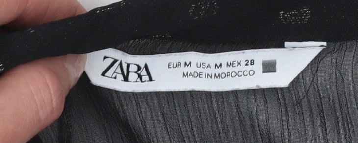 Zara Women Black Tunic Blouse Size 12 Long Sleeve Sheer Chiffon