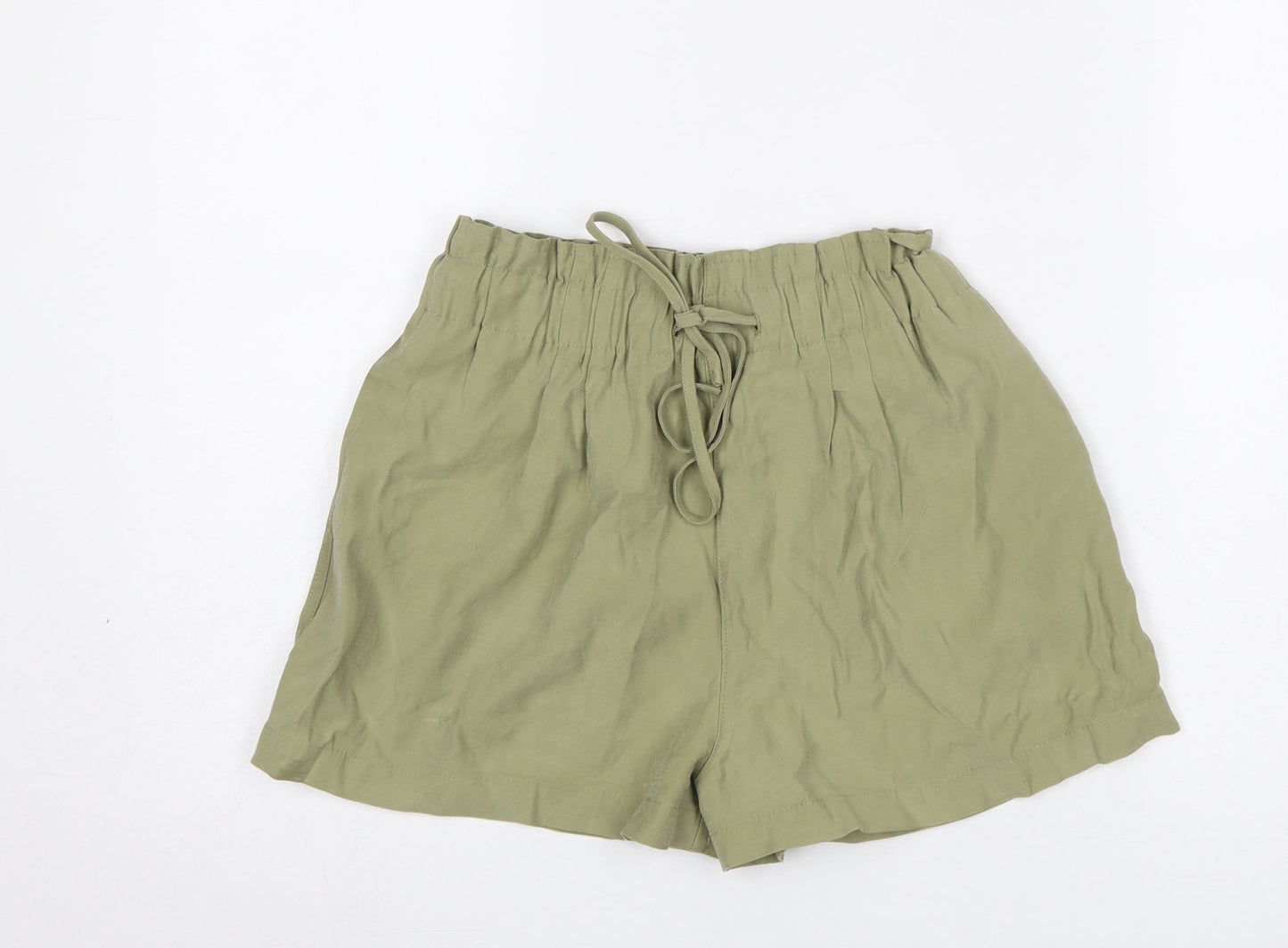 Pull&Bear Women Green Paperbag Shorts Size S Viscose Blend