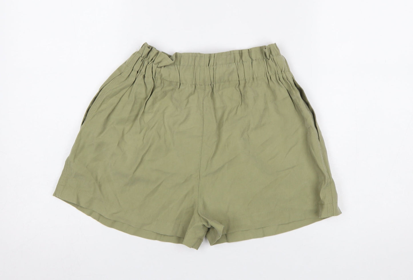 Pull&Bear Women Green Paperbag Shorts Size S Viscose Blend