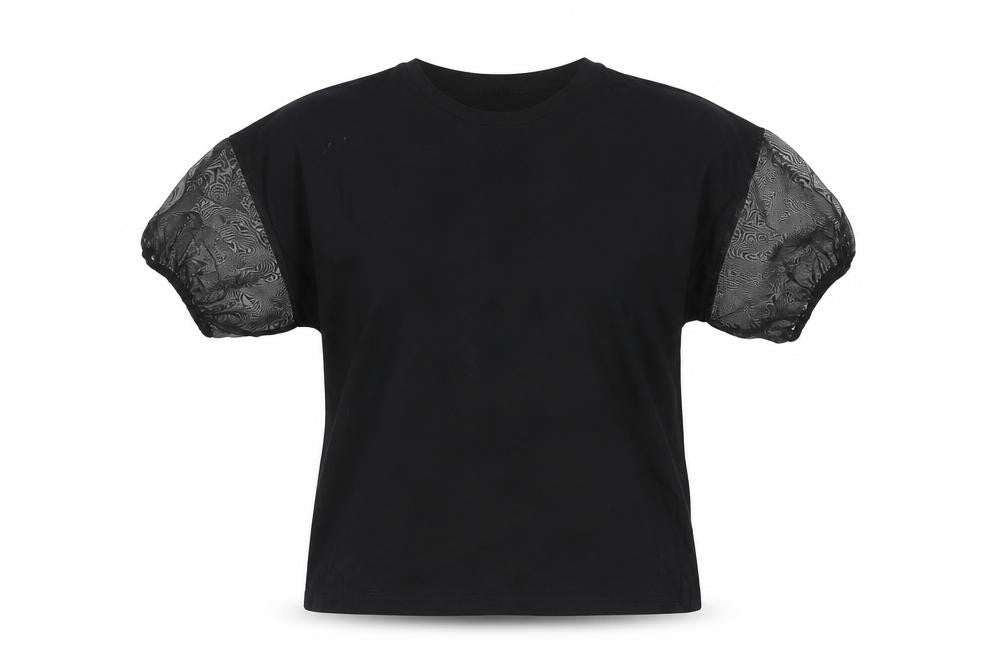 Dunnes Women's Black Puff Sleeve Cotton T-Shirt Size S