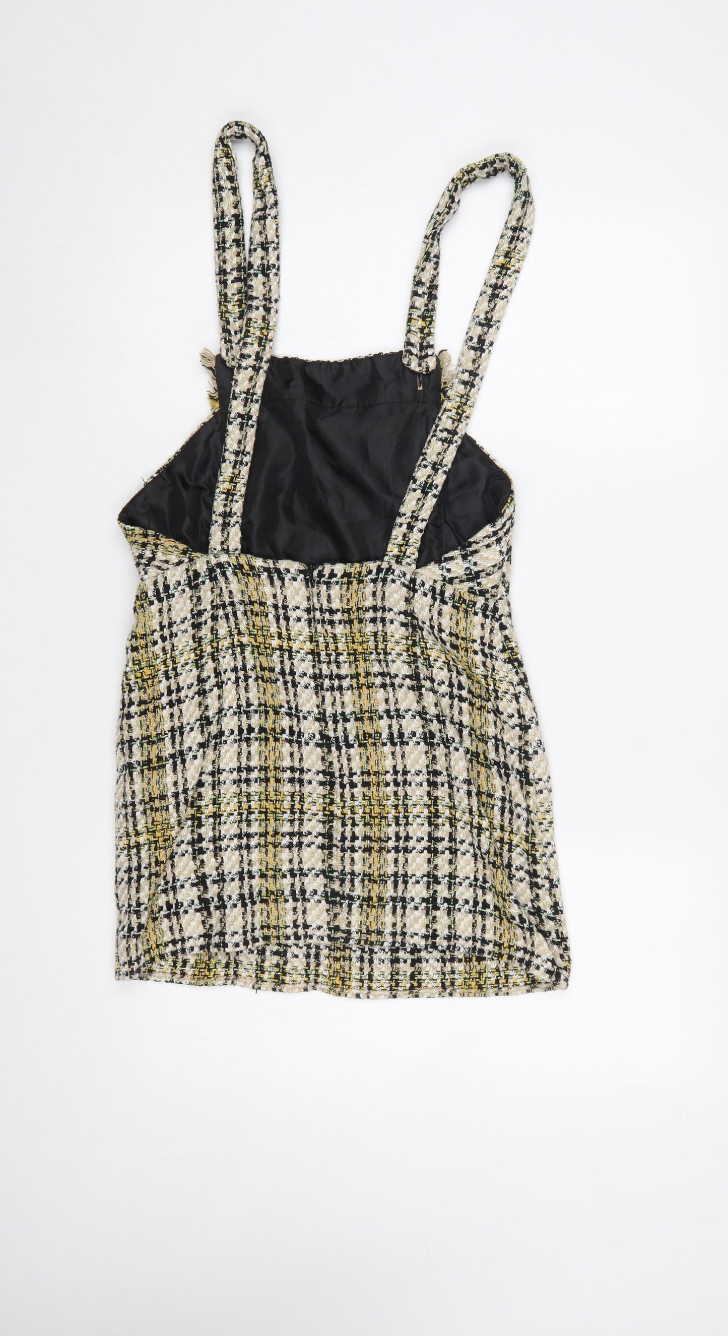 Zara Women Beige Tweed Check Pinafore Dress Size S