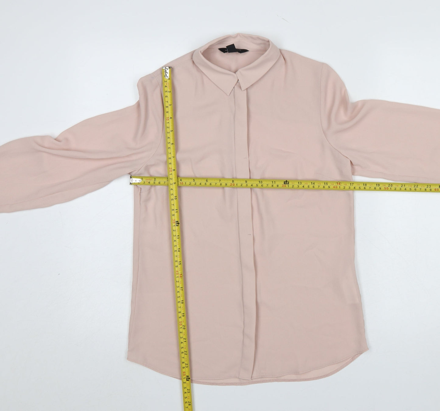 New Look Women Beige Long Sleeve Collared Basic Blouse Size 6