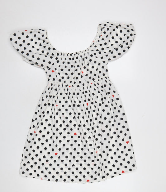 Wednesday's Girl Women's White Polka Dot Puff Sleeve A-Line Dress XS