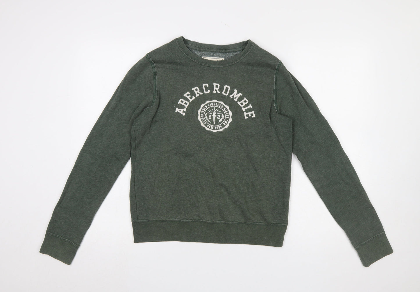 Abercrombie & Fitch Women's Green Pullover Sweatshirt Small Logo Cotton Blend
