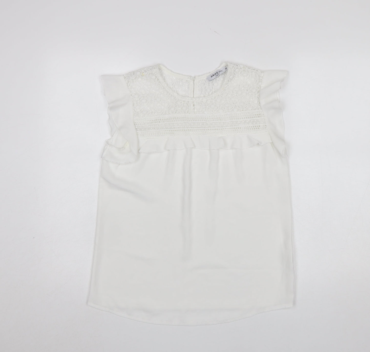Akoz De Toi Paris Women's White Lace Ruffle Sleeveless Blouse Size S