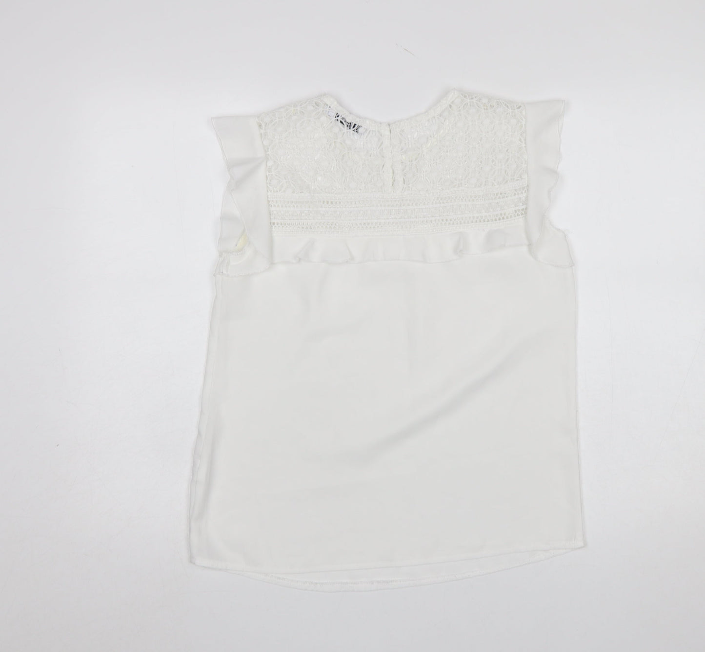 Akoz De Toi Paris Women's White Lace Ruffle Sleeveless Blouse Size S