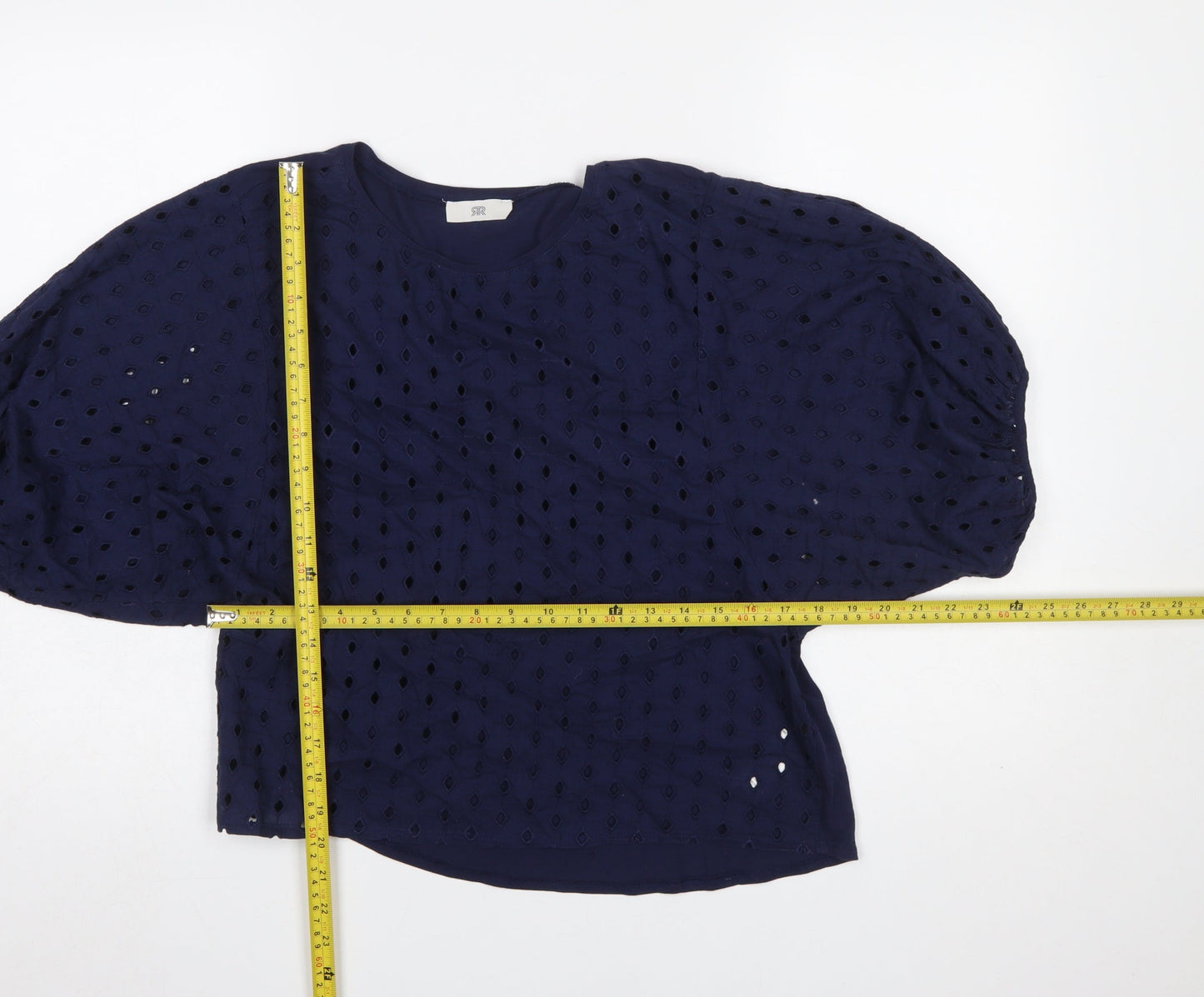 La Redoute Women Navy Blue Cotton Blouse Size 10 Balloon Sleeve