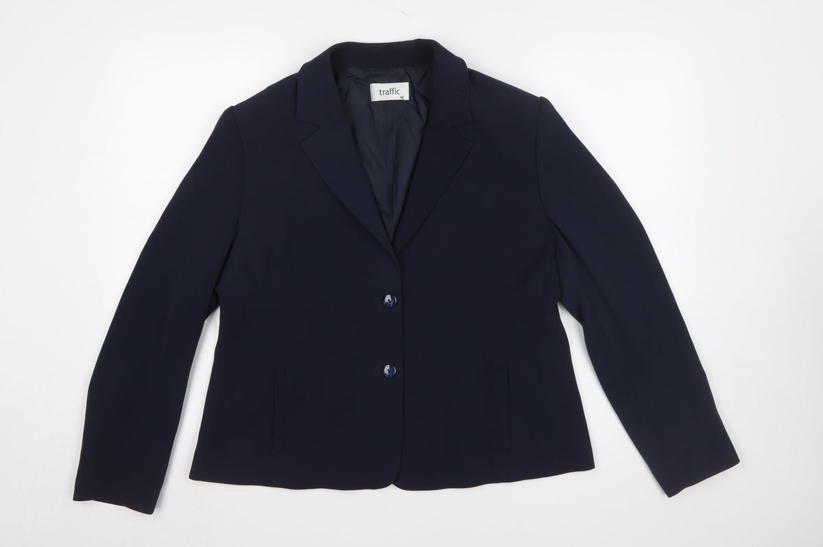 Traffic Women Navy Blue Size 16 Classic Single-Breasted Blazer