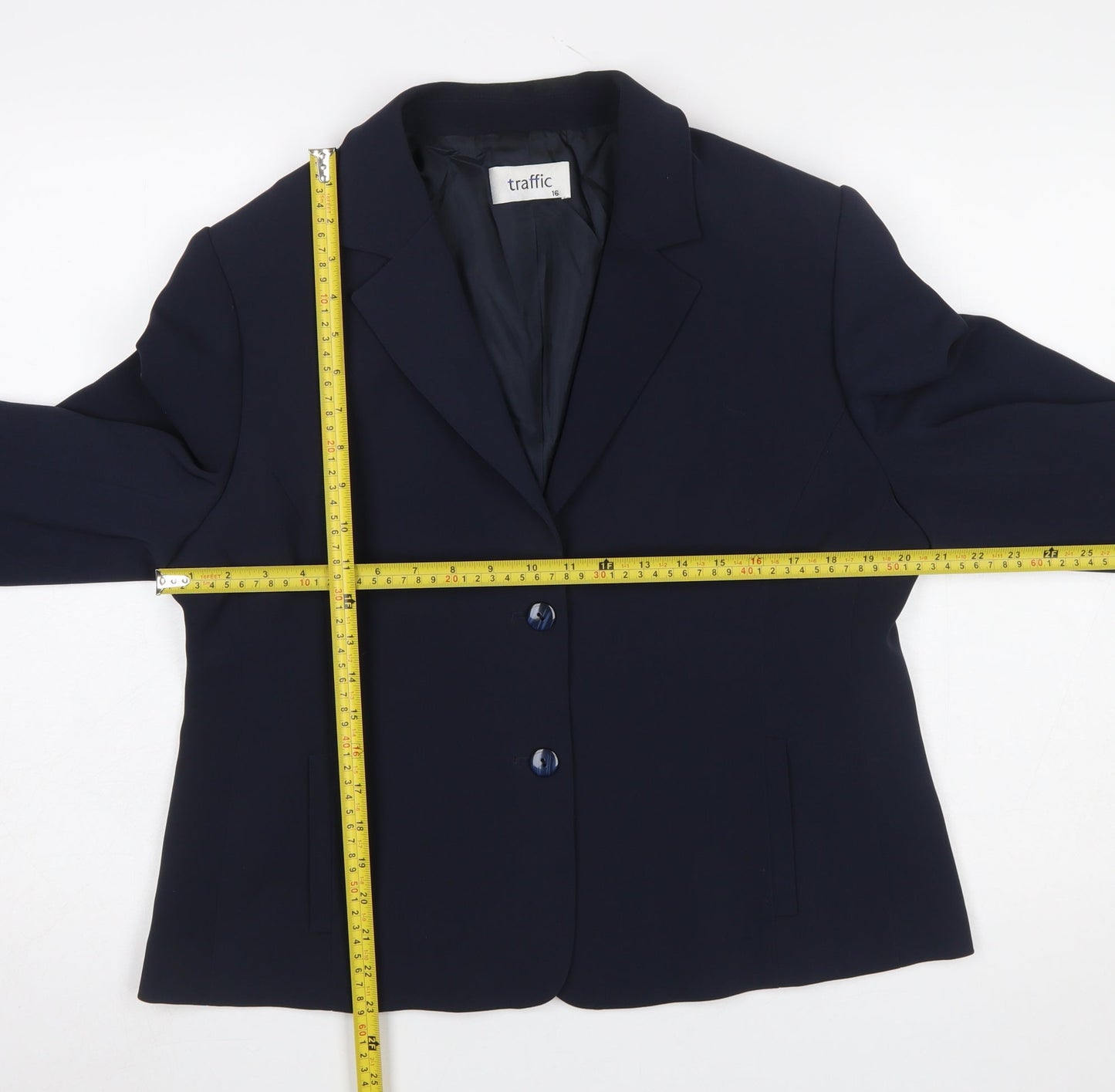Traffic Women Navy Blue Size 16 Classic Single-Breasted Blazer