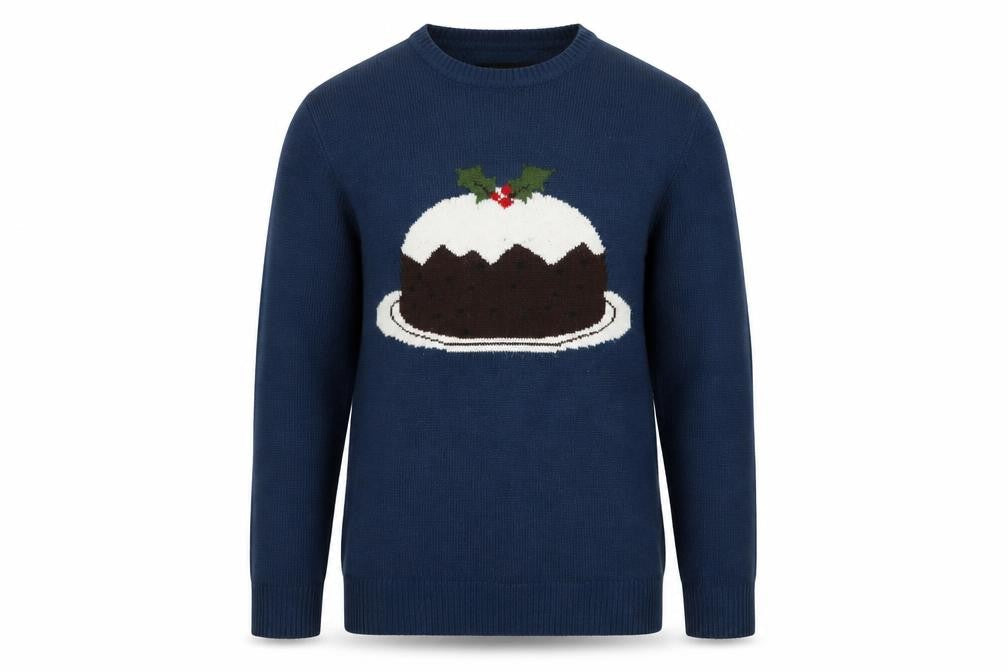 Red Herring Men Blue Medium Christmas Pudding Knit Jumper