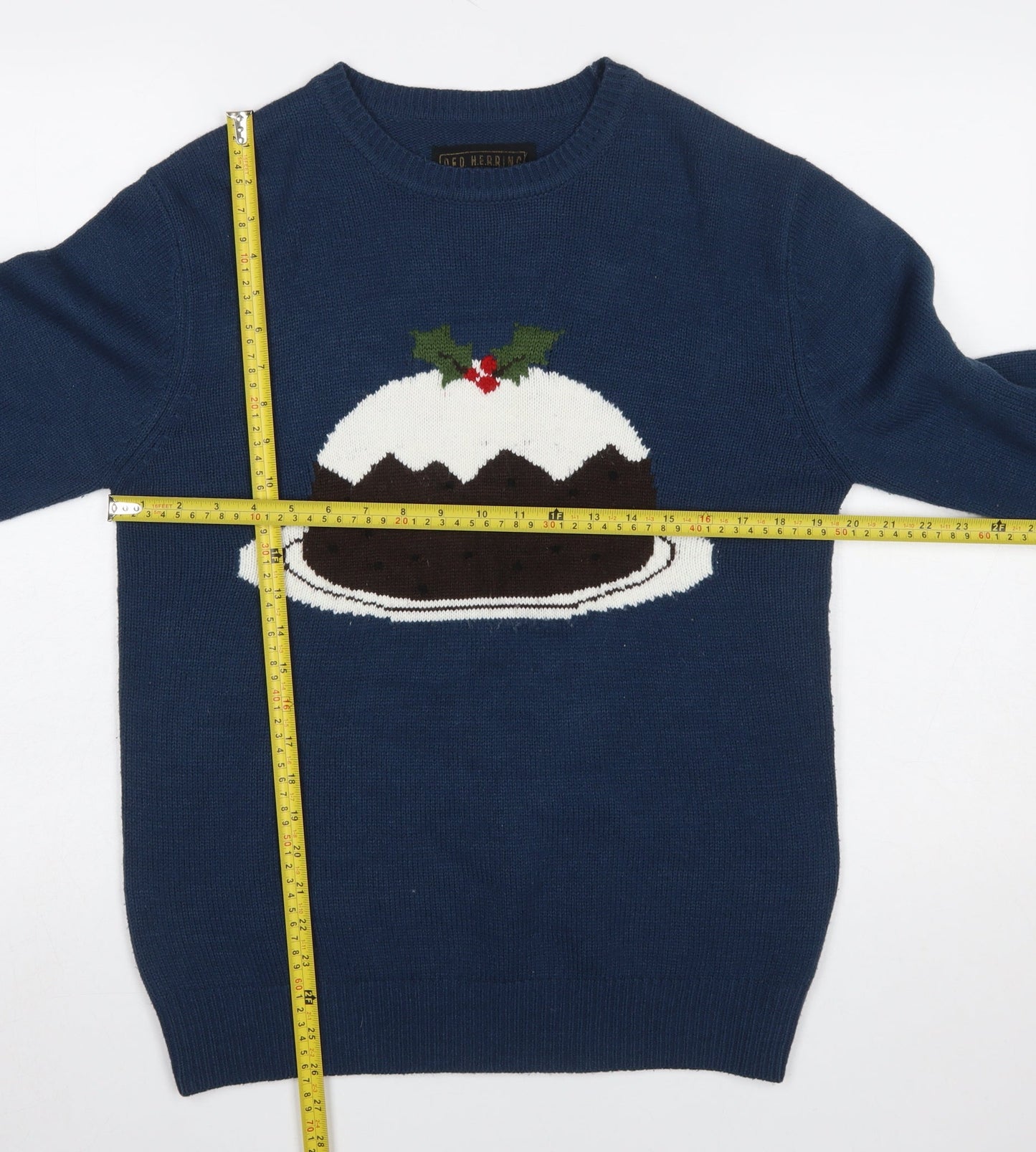 Red Herring Men Blue Medium Christmas Pudding Knit Jumper