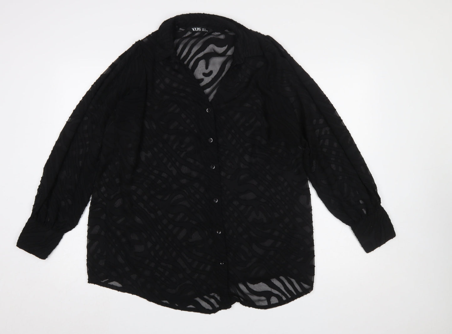 Yours Women's Black Animal Print Sheer Long Sleeve Blouse UK 14