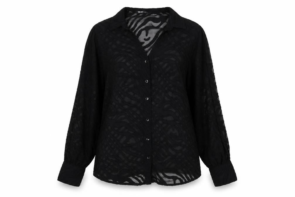 Yours Women's Black Animal Print Sheer Long Sleeve Blouse UK 14