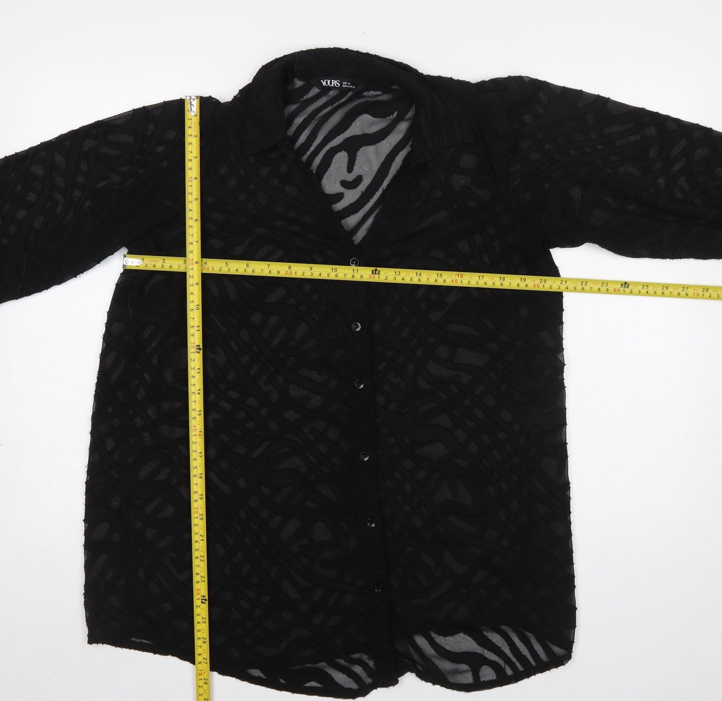 Yours Women's Black Animal Print Sheer Long Sleeve Blouse UK 14