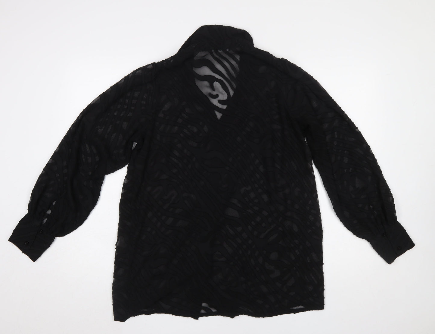 Yours Women's Black Animal Print Sheer Long Sleeve Blouse UK 14