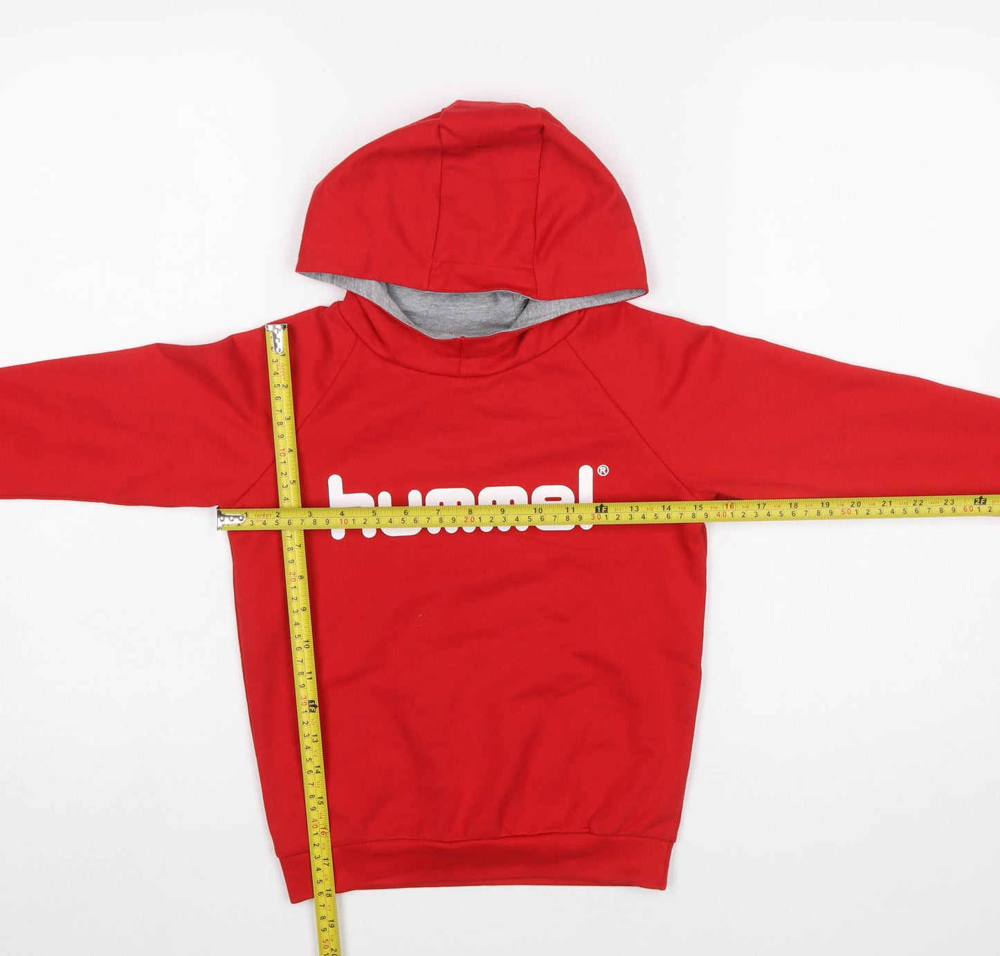 Hummel Boys Red Pullover Hoodie Size 6 Years Cotton Blend Logo Top