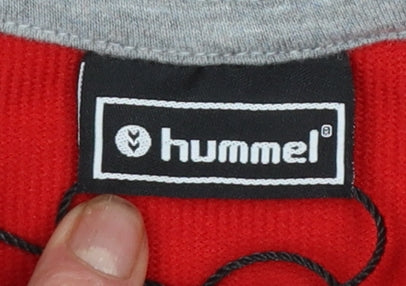 Hummel Boys Red Pullover Hoodie Size 6 Years Cotton Blend Logo Top