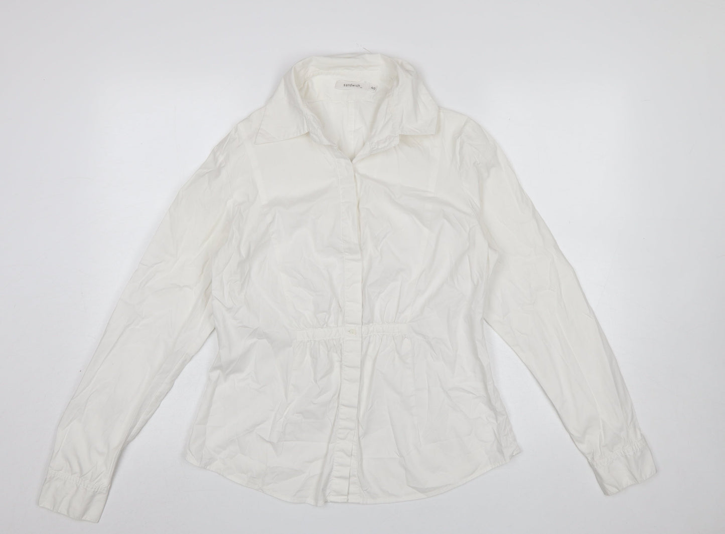 Sandwich Women White Button-Up Blouse Size 12 Cotton Blend