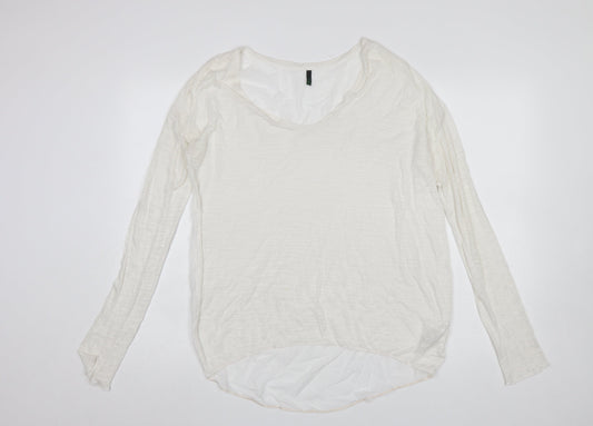 Benetton Womens White Basic Long Sleeve Viscose T-Shirt Size M