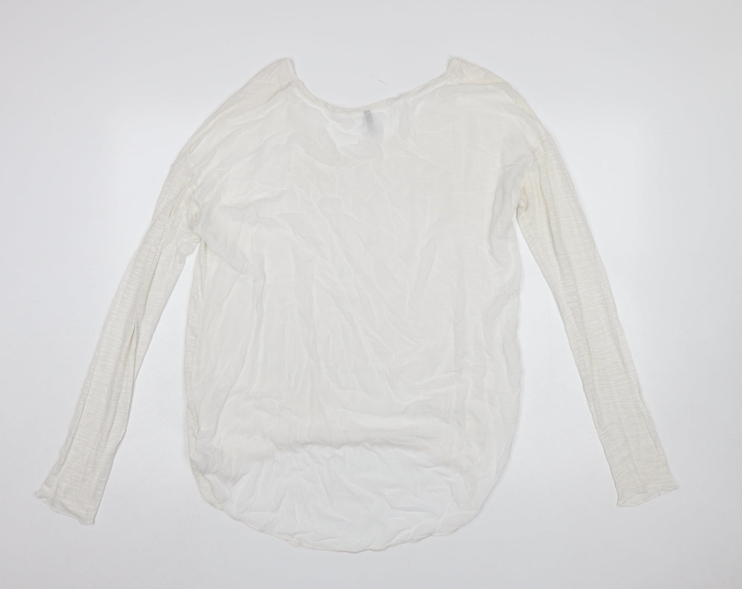Benetton Womens White Basic Long Sleeve Viscose T-Shirt Size M