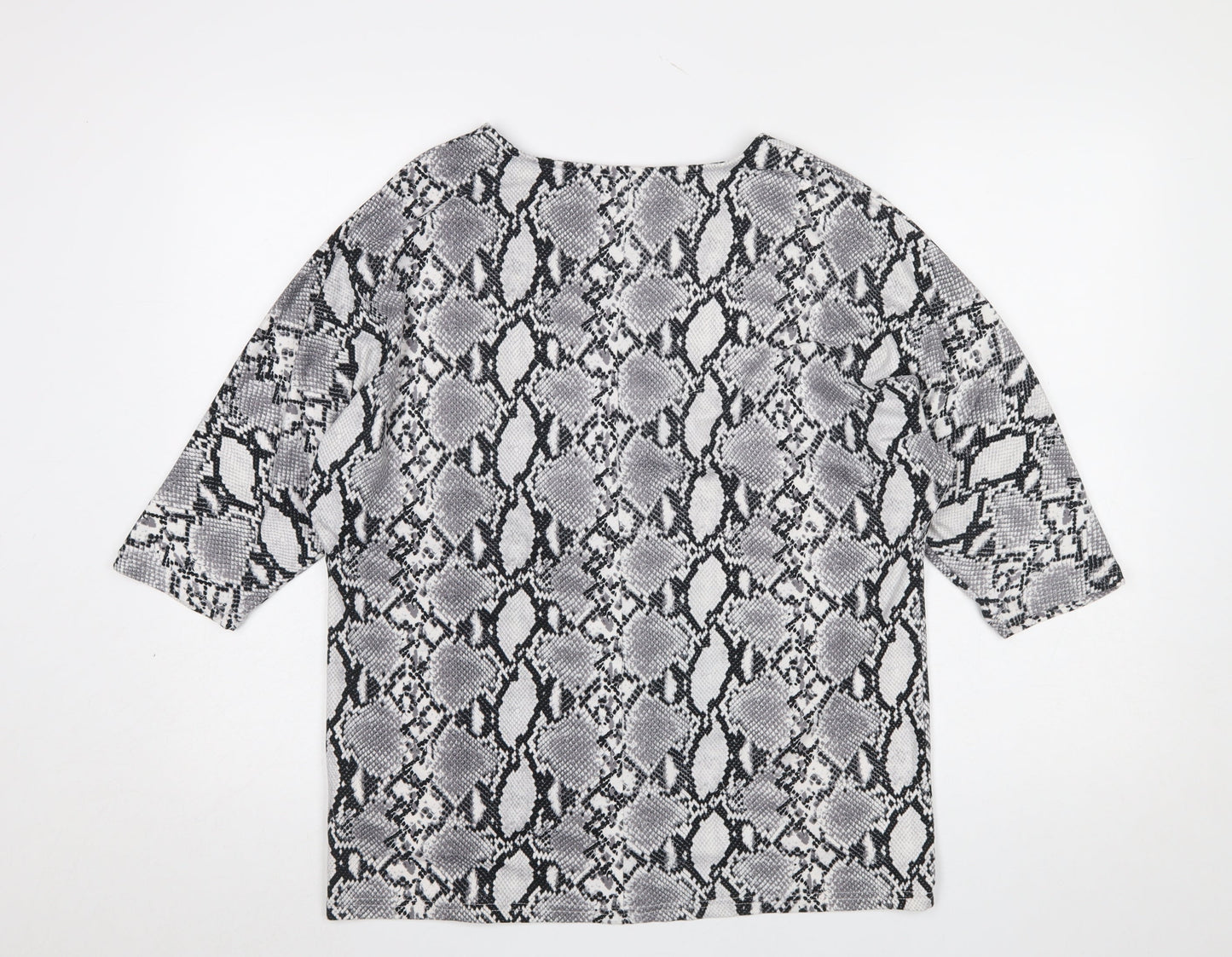 New Look Women's Grey Snake Print 3/4 Sleeve V-Neck Blouse Size 8
