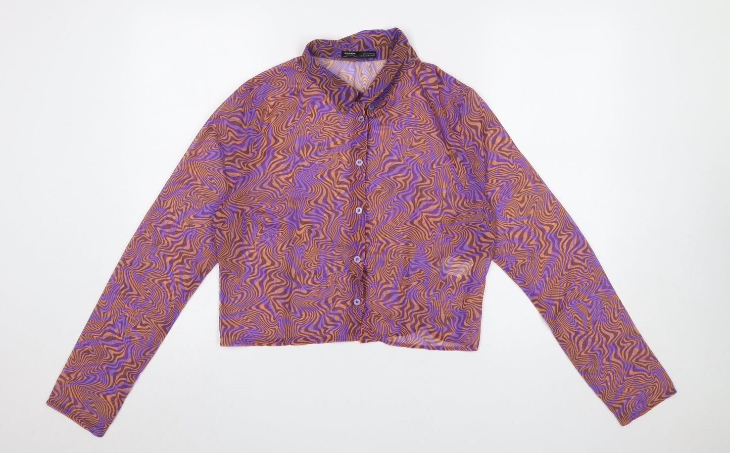 Pull&Bear Women's Multicoloured Cropped Button-Up Shirt Size 14