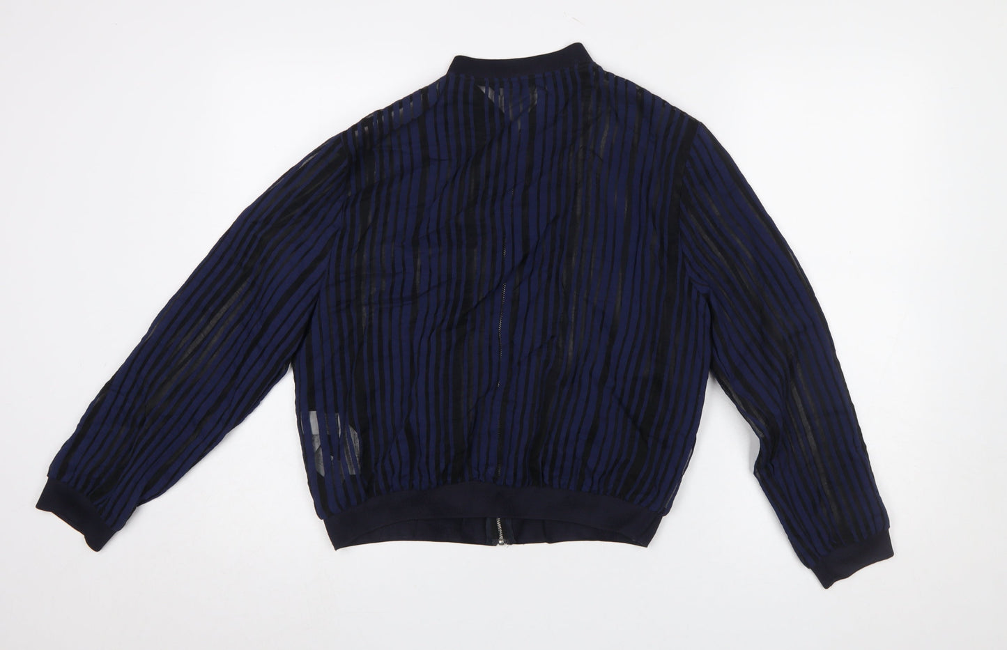 ZARA Women Blue Striped Sheer Zip Blouse Size 12