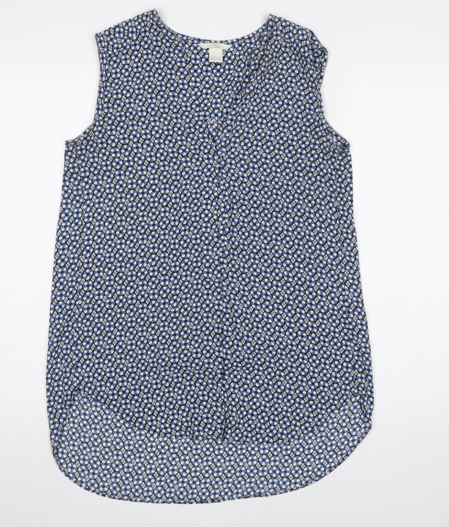 H&M Women's Blue Floral V-Neck Sleeveless Tunic Blouse Size 10