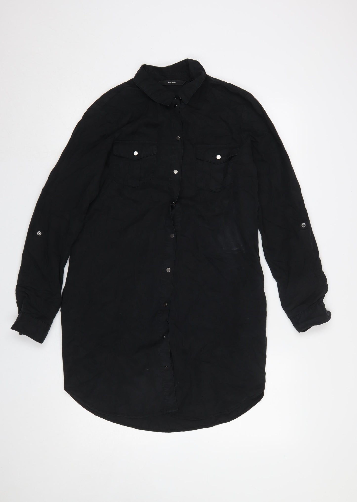Vero Moda Women Black Shirt Dress Small Long Sleeve Lyocell