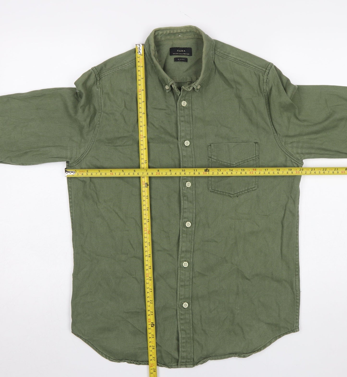 Zara Men’s Green Slim Fit Button-Down Long Sleeve Casual Shirt Size S