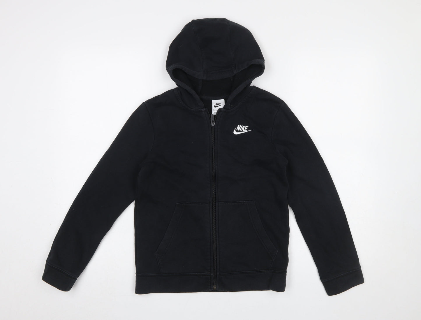 Nike Boys Black Full Zip Hoodie M 137-147cm Cotton Blend Zip Pockets